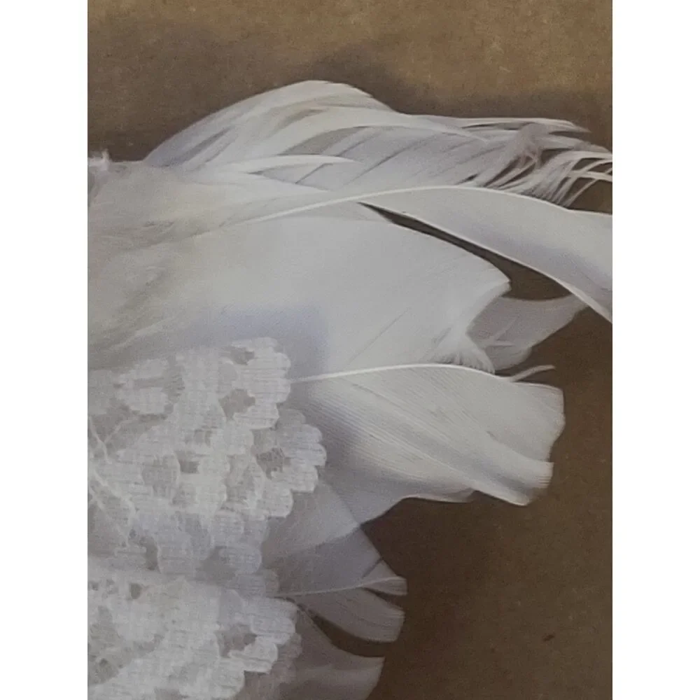 Victorian Porcelain Angel Vintage Ornament White Beaded Point, Lace and Feathers